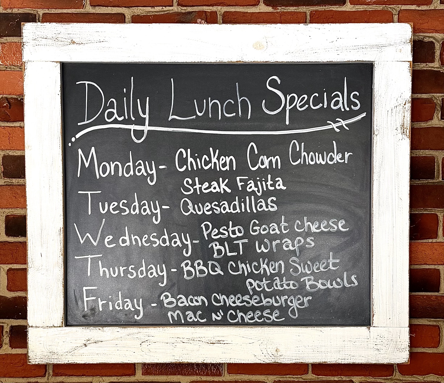 Daily lunch specials at the bakery and café, Monday through Friday