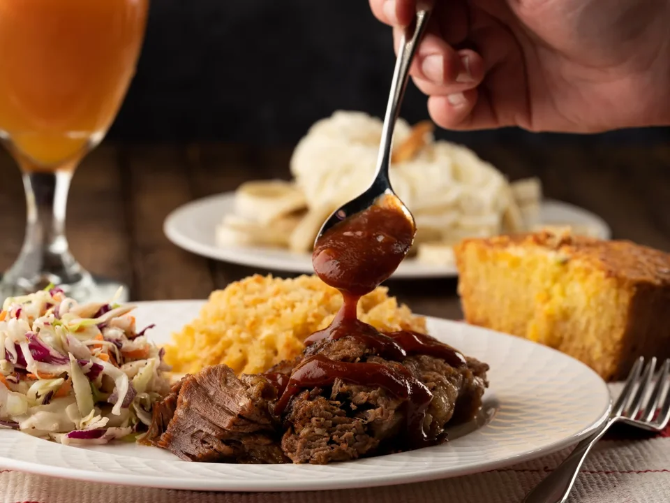 Brisket with cornbread and sides